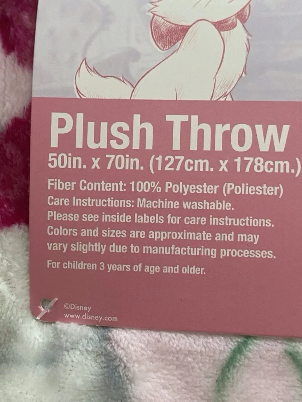 Disney Aristocats Marie Kitten Pink Floral‎ Soft Throw Blanket 50” X 70” NEW